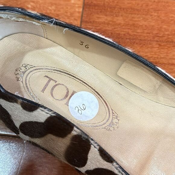 Tod’s Pony-style calfskin leopard print pointed Toe ballet flat Size 36 - Picture 10 of 11